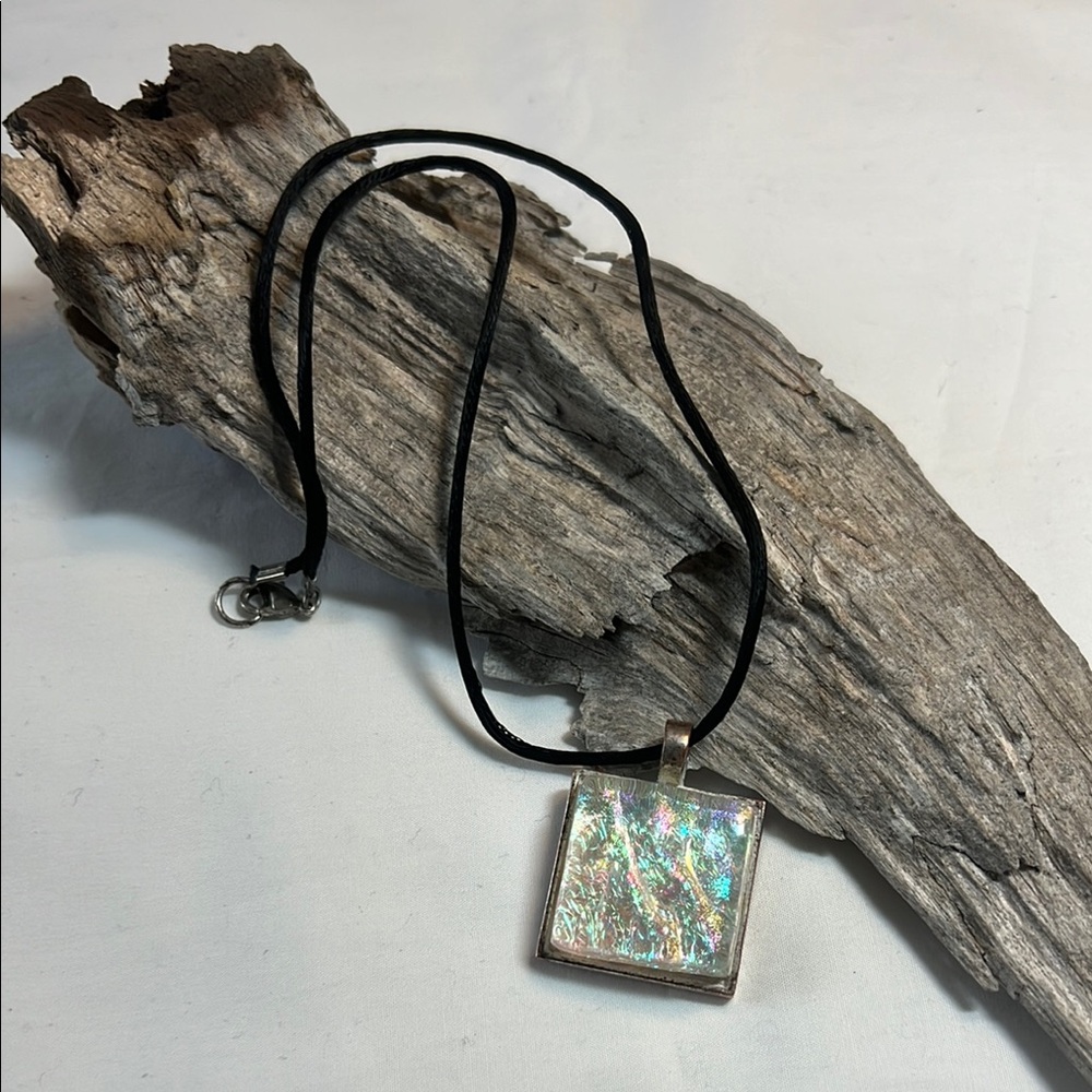 Iridescent Square New Jersey Glass Pendant Necklace